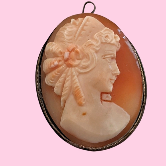 Vintage silver shell cameo brooch pendant. Estate - Picture 11 of 16